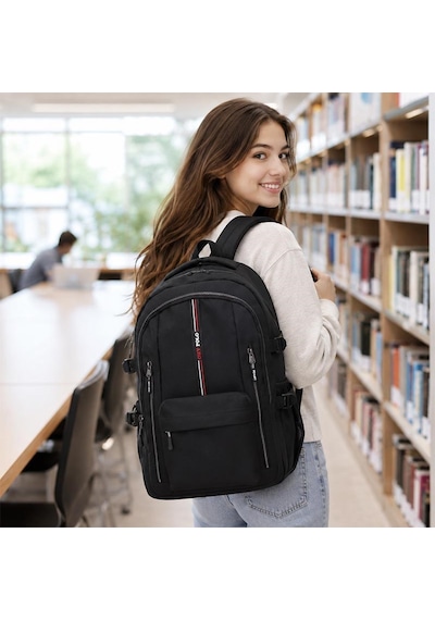 Unisex Çok Bölmeli Okul Sırt Çantası Ortaokul, Lise, Seyahat Ve Outdoor Siyah
