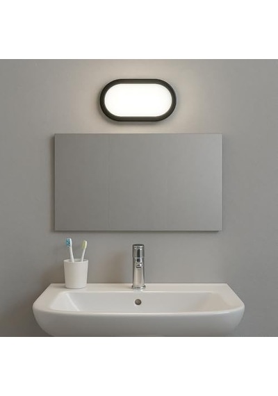 Ayrex Aydos 20w Ip65 Oval Siyah Led Tavan Ve Duvar Lambası / 6500k Beyaz Işık / Su Geçirmez Banyo Bahçe Aydınlatma