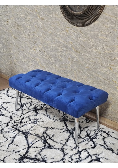 Zafir Krom Kaplama Sivriltme Ayaklı 90 Cm Puf Bench - Puf - Bench - Kasalı Oturak - Oturak - Yatak Ucu Puf Mavi