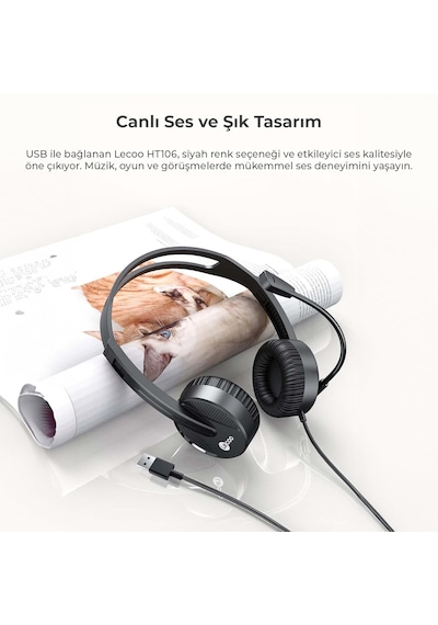 Ht106 Usb Kablolu Mikrofonlu Kulak Üstü Kulaklık - Pc, Laptop, Tablet, Telefon Uyumlu, Ergonomi