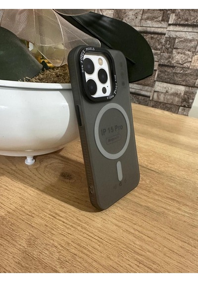 15 Pro Magsafe Destekli Kenar Korumalı Slikon Kılıf Koyu Gri