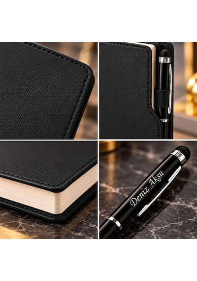 Bk Gift Kişiye Özel 374 Termo Deri Tarihli Ajanda & Siyah Touch Pen Tükenmez Kalem-11 Çok Renkli