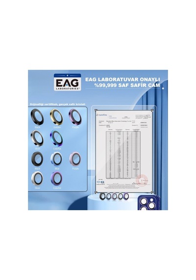 Sapphire Apple iPhone 14 Pro / 14 Pro Max Uyumlu 9 Mohs %99.99  Safir Renkli Kamera Lens Koruyucu
