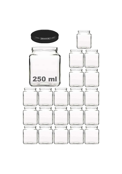 250 Ml Metal Kapaklı Kare Kavanoz 250 Cc Şeffaf Köşeli Kavanoz 20 Adet Siyah Diğer