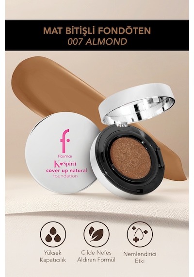 Flormar K-Spirit Cover Up Yüksek Kapatıcı & Uzun Süre Kalıcı Yarı Mat Bitişli Fondöten 007 Almond