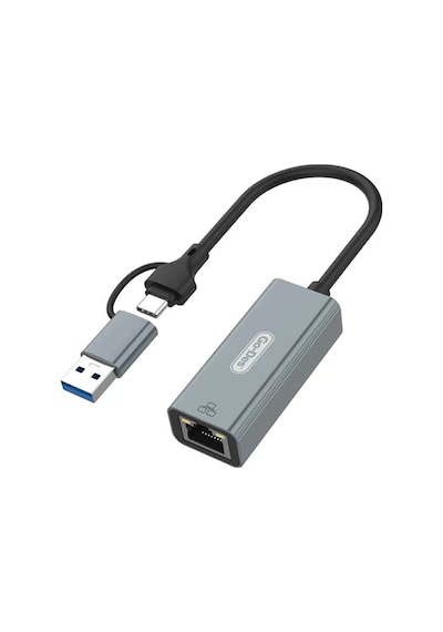 Go Des Gd-6871 Rj45 Type-c Ve Usb-a Ethernet Dönüştürücü Kablo 100mbps Gri Gri