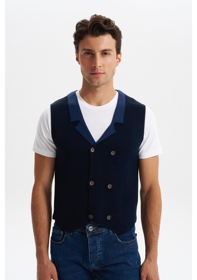 AR-MA Arma Erkek Slim Fit Örme Likralı Pike Yelek Kısa Kollu, %90 Akrilik %10 Wool K0yyo0857 Lacivert