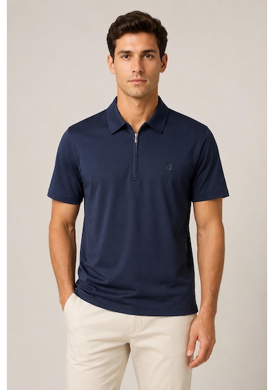 Alexander Gardi Teknik Kumaş Fermuarlı Polo T-shirt Lacivert