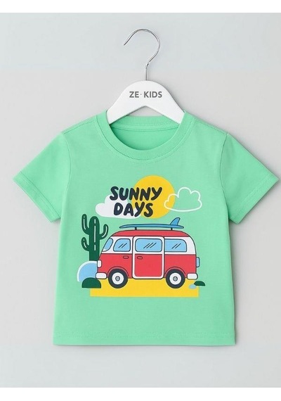 Divonette Erkek Bebek Sunny Days Baskılı T-shirt-15697 Yeşil
