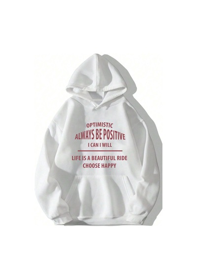 Unisex Always Be Positive Baskılı Sweatshirt Beyaz