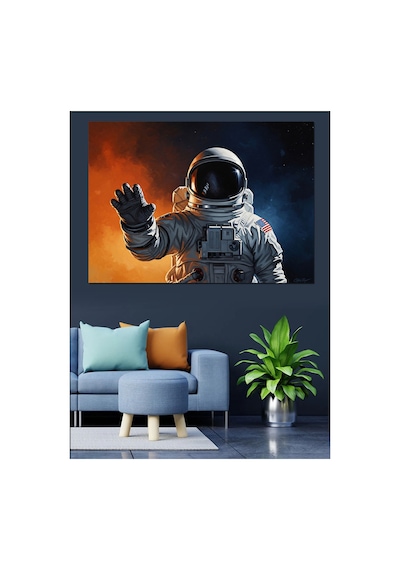 Uzay Boşluğunda Süzülen Modern Astronot Yağlı Boya Dokulu Kanvas Tablo Canvas Tablosu