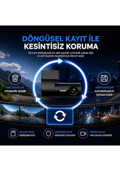 Kawa D6 3K 1620P 145° Geniş Açı Lens DSI-2 Gece Görüşlü G-Sensörlü WDR WiFi Araç Kamerası