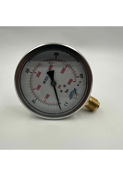 Ø 100 - 0 - 400 Bar 1/2 Gliserinli Alttan Çıkışlı Manometre
