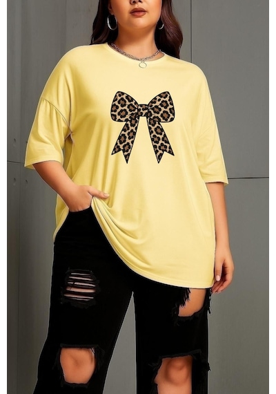 Büyük Leopar Desenli Klurdela Baskılı Unisex Tişört Sarı