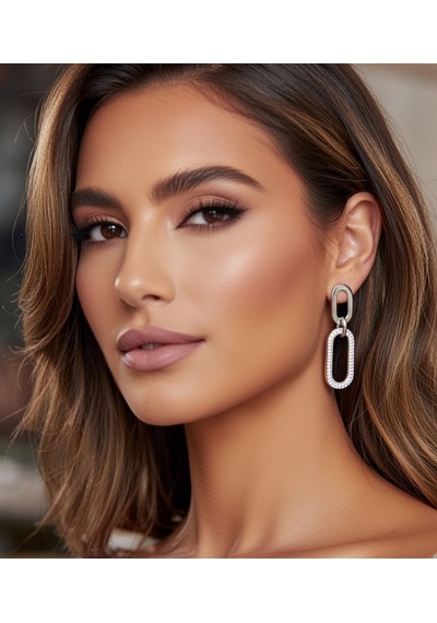 Tiptop/ / Gümüş Renk Zirkon Taşlı Sallantılı Model Çelik Küpe Gümüş