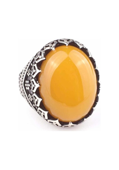925 Ayar Gümüş Kehribar Taşlı Oval Erkek Yüzük