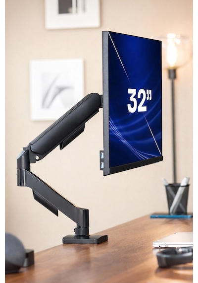 17-32" Tek Kollu Monitör Kolu Vesa Uyumlu Tam Hareketli 9 Kg Taşıma Kapasiteli Monitör Standı