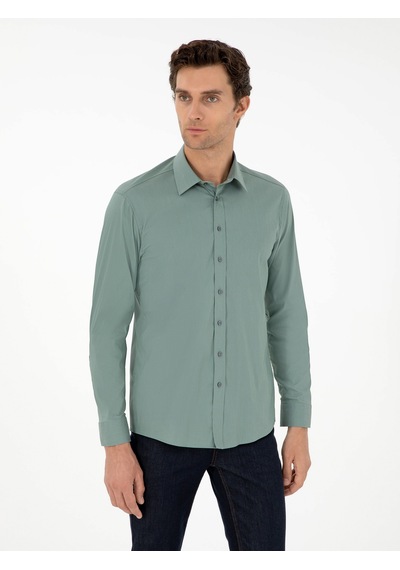 Cacharel Mint Slim Fit Uzun Kollu Gömlek Yeşil