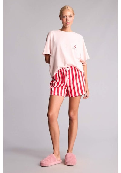 Defacto Regular Fıt Şortlu Kısa Kollu Baskılı 2li Pijama Takımı H7408ax26hsrd197 Kırmızı-rd197