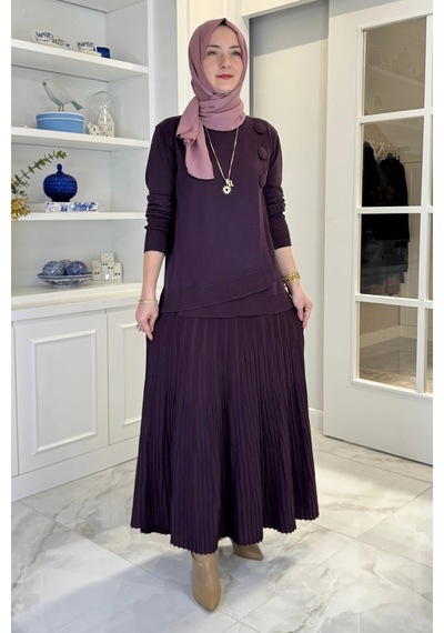 Rabia Şamlı Rana Triko Takım Mürdüm Normal