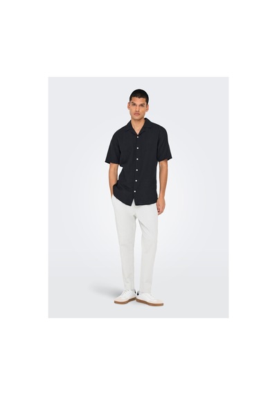 Only & Sons Onscaıden Lıfe Ss Solıd Resort Lınennoos Erkek Black Gömlek - 22025116 Black 1
