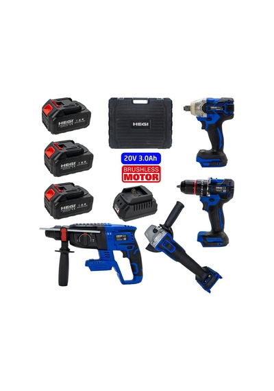 Hegi 809000244 20V 3AH Kömürsüz Üç Akülü 4'lü Set