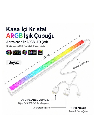 Kasa İçi Kristal Argb Işık Çubuğu Beyaz