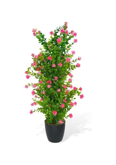 Yapay Çiçek Siyah Saksıda Pembe Mineli Şimşir Ağacı 55cm