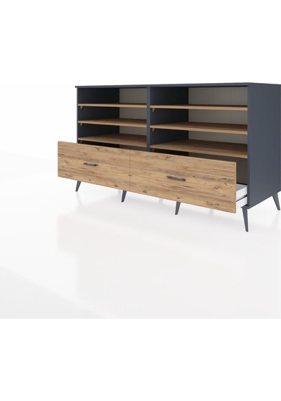 Kronos Konsol 6 Raflı 2 Çekmeceli 176x59x99 Antrasit-çam Antrasit-çam