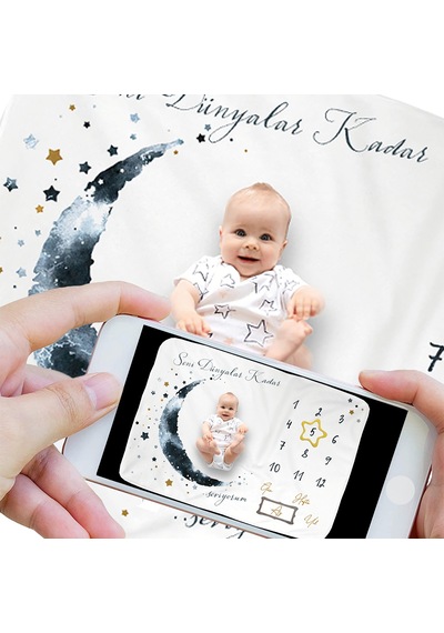 Pelikandükkan Moky Design Anı Battaniyesi, Bebek Hediyelik Aylık Fotoğraf Çekim (490078802)