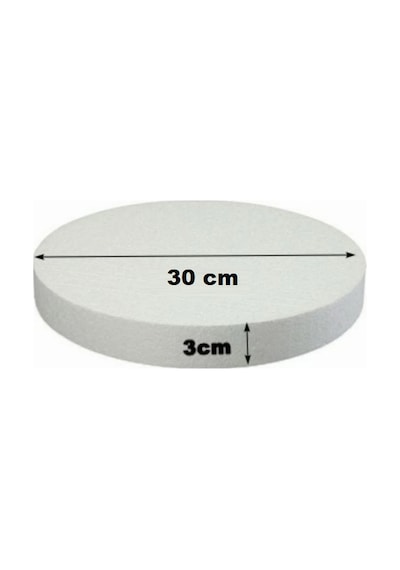 Dekoras Strafor Köpük Yuvarlak Köpük Pasta Taban Altlığı 30x3 Cm beyaz