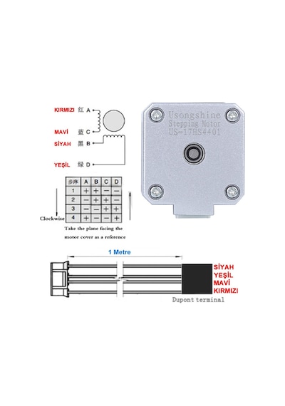 17hs4401 Nema 17 Step Motor 0.42n.m D Mil 2 Faz 1.5a 1.8 Derece 200 Adım 3d Yazıcı Printer