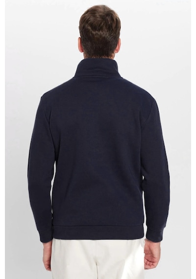 Tudors Unisex Relax Fit Rahat Kesim Pamuklu İçi Polarlı Yarım Fermuarlı Lacivert Dik Yaka Sweatshirt-32669 Lacivert