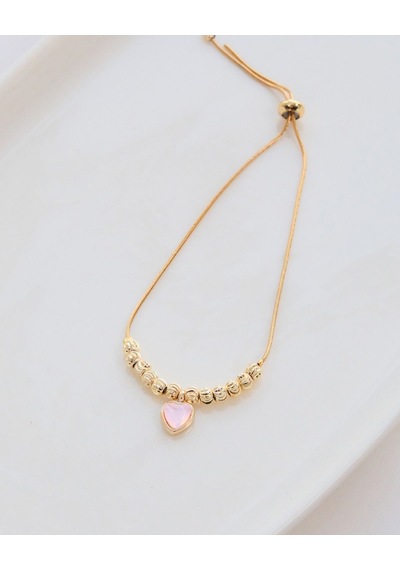 Altın Kaplama Pembe Kalp Dorika Sıkıştırılabilir Çelik Bileklik Gold