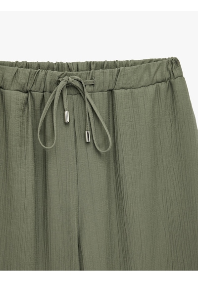 Koton Beli Lastikli Bağlamalı Geniş Paça Pantolon Haki 6sak40240pw
