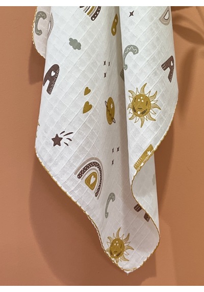 Çok Amaçlı Müslin Örtü 80X90Cm & Müslin Mendil / Müslin Battaniye Beyaz - Kahverengi