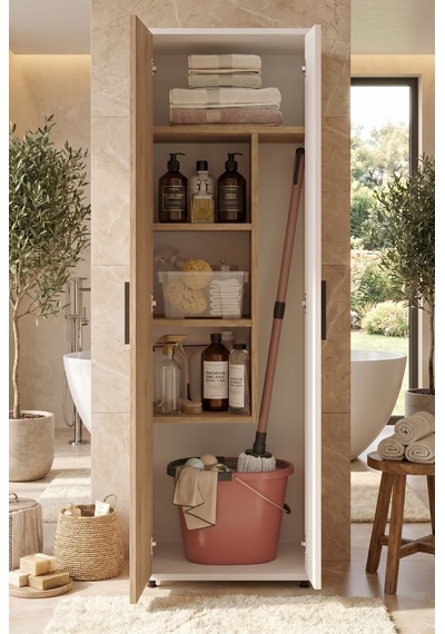 Yurudesign Daisy Çok Amaçlı Dolap Vileda Banyo Dolabı, Keçe-Beyaz Çok Renkli