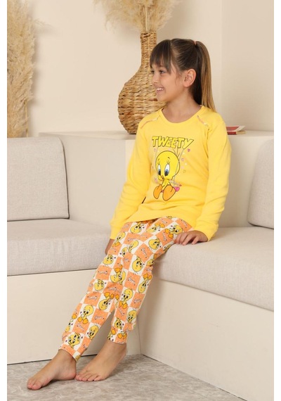 Miniğimin Cicileri Sevimli Civciv Baskılı Kız Çocuk Pijama Ta... Sarı