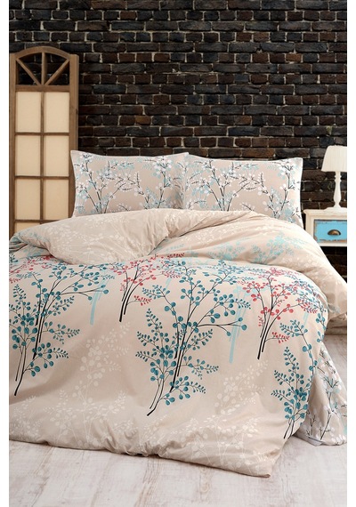 Loyal Home Lastikli Çarşaflı Çift Kişilik Nevresim Takımı Branch 200 x 220 Bej