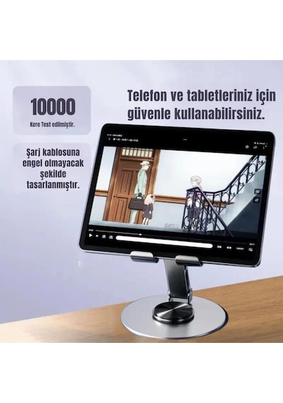 Coofbe Plastik Yükseklik Ayarlı 360 Dönebilen Tablet Laptop Standı Masaüstü Telefon Tutucu Kaymaz Ped