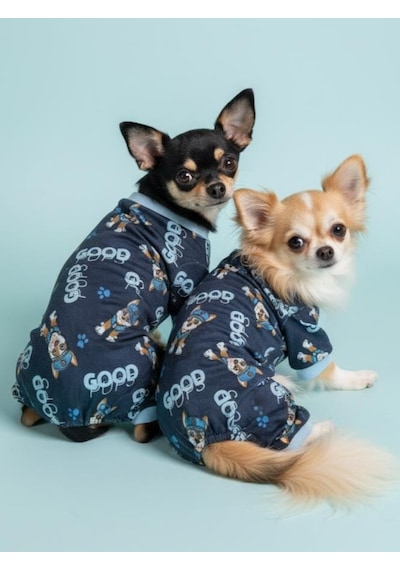 Goodpaws Lacivert Penye Köpek Tulumu Desenli Köpek Pijaması Küçük Irklar İçin