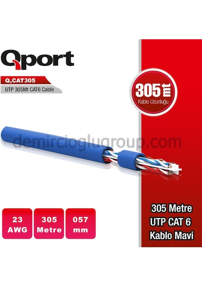 Qport 305 Metre Utp 23Awg 0 57Mm Mavi Network Ağ Kablosu