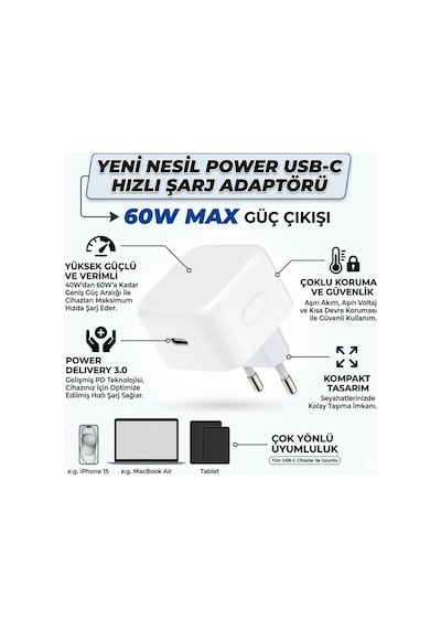 İphone 17 Pro Max Uyumlu 40w Usb-c Type-c Hızlı Şarj Adaptörü 60w Max Şarj Cihazı