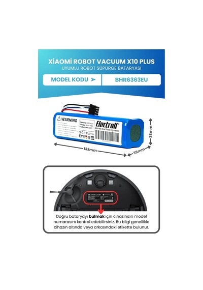 Mi Robot Vacuum X10 Plus Uyumlu Batarya 5200mah Pil Robot Süpürge Bataryası Bhr6363eu