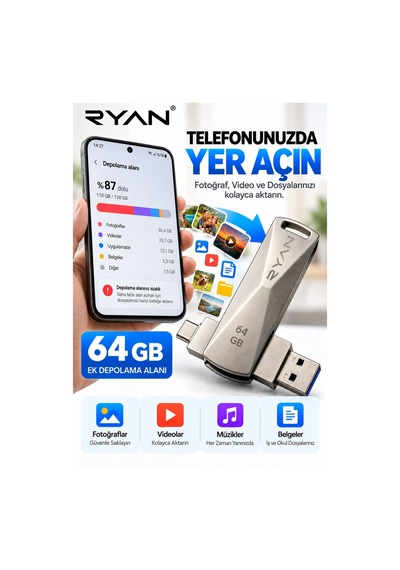 Premium Günlük Mobil Depolama Aksesuar 64 Gb Otg Flash Bellek Type-c Otg Flash Usb Data Bellek