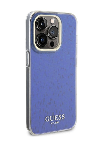 Apple Uyumlu iPhone 15 Pro Max Kılıf Guess Lisanslı Yazı Logolu Mirror Disco Kapak Mor
