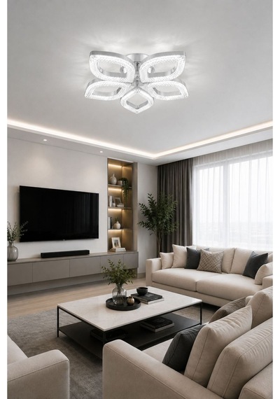 Yonca Model Beyaz Kumandalı 5"li Ledli 3 Renk Modu Kristal Salon Mutfak Yatak Çocuk Odası Avize
