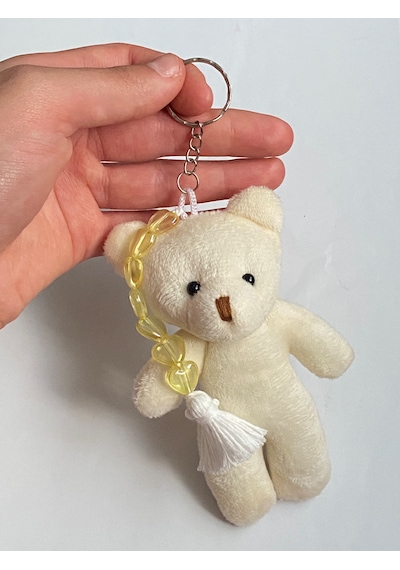 Krem Peluş Ayıcıklı Anahtarlık/çanta Süsü & Araba İçi Süs/el Yapımı Hediye Krem