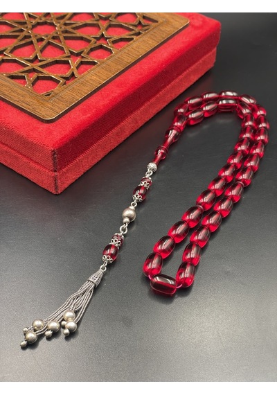 925 Ayar Gümüş Dizayn Kapsül Kesim Ateş Kehribar Tespih 13x8 Mm