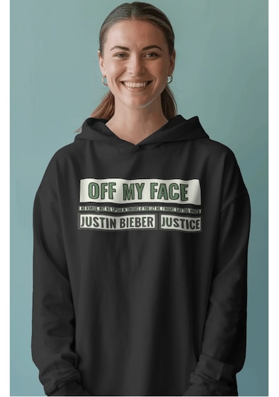 Sevbano Justin Bieber Off My Face Şarkıcı Sırt Baskılı Unisex Oversize Pe Siyah